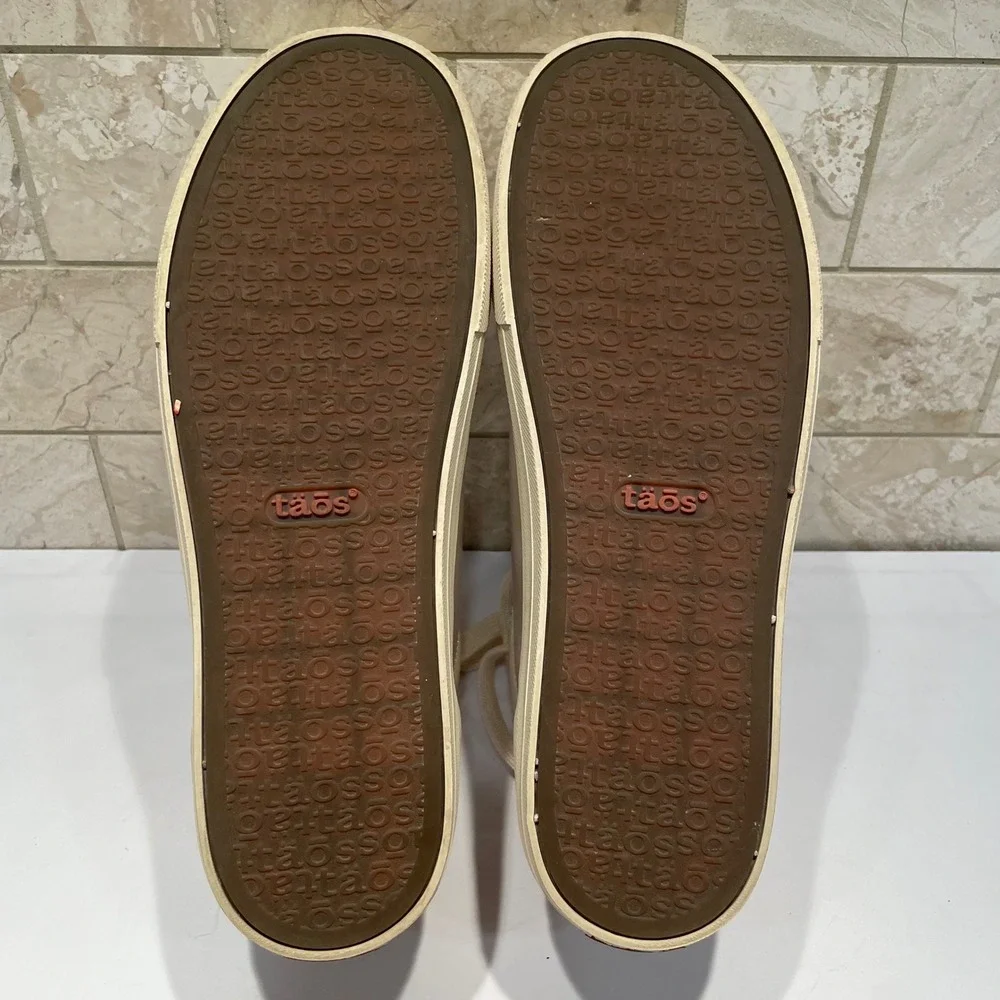 Taos Plim Soul Lux Leather Sneakers Womens 10 Taupe Tan Low Top PLX-13994A EUC